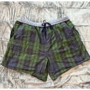 Bowen & Wright Casual Wear Blue Green Trartan Plaid Cotton Swim Trunks Shorts L